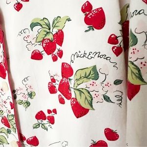 Nick & Nora RARE White Heart Strawberry Lips PJs Pajamas Top Bottom Set — S